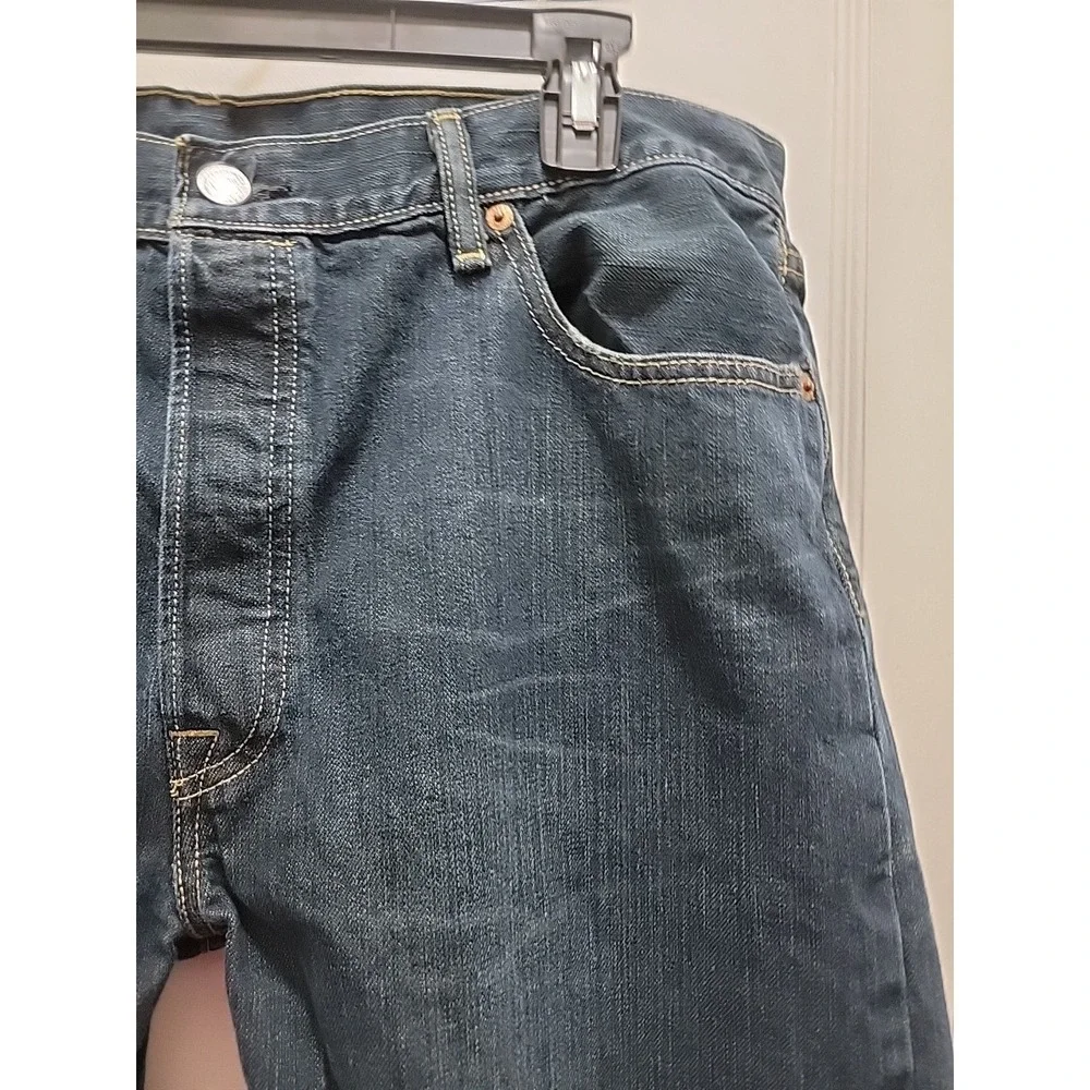 Levis 501 Jeans Mens 36x34 Relaxed Straight Denim Button Fly Blue DarkWash
